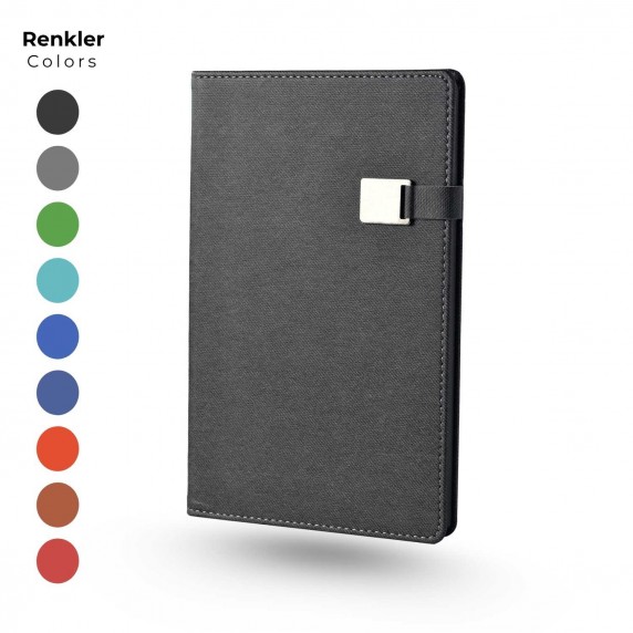 İZNİK - Metal Tokalı Tarihsiz Termo Deri Kapaklı 13x21 cm Promosyon Defter
